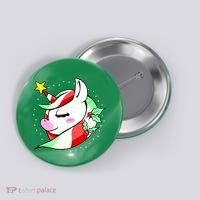 Cute Christmas Unicorn Star Mistletoe Button thumb 0