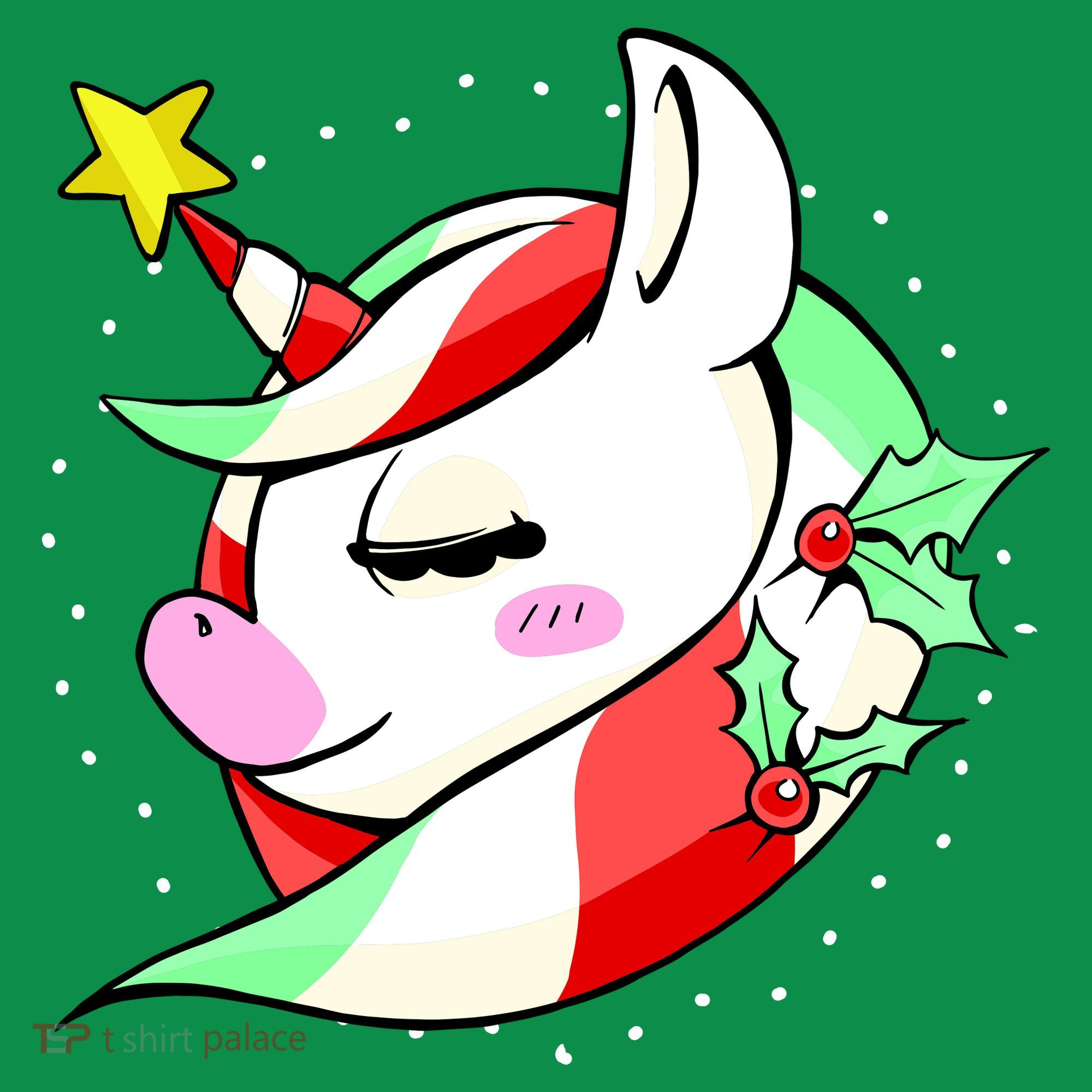 Cute Christmas Unicorn Star Mistletoe Ornament
