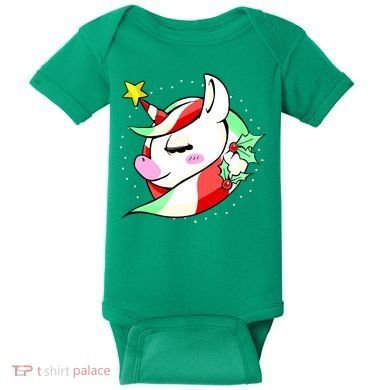 Cute Christmas Unicorn Star Mistletoe Baby Bodysuit