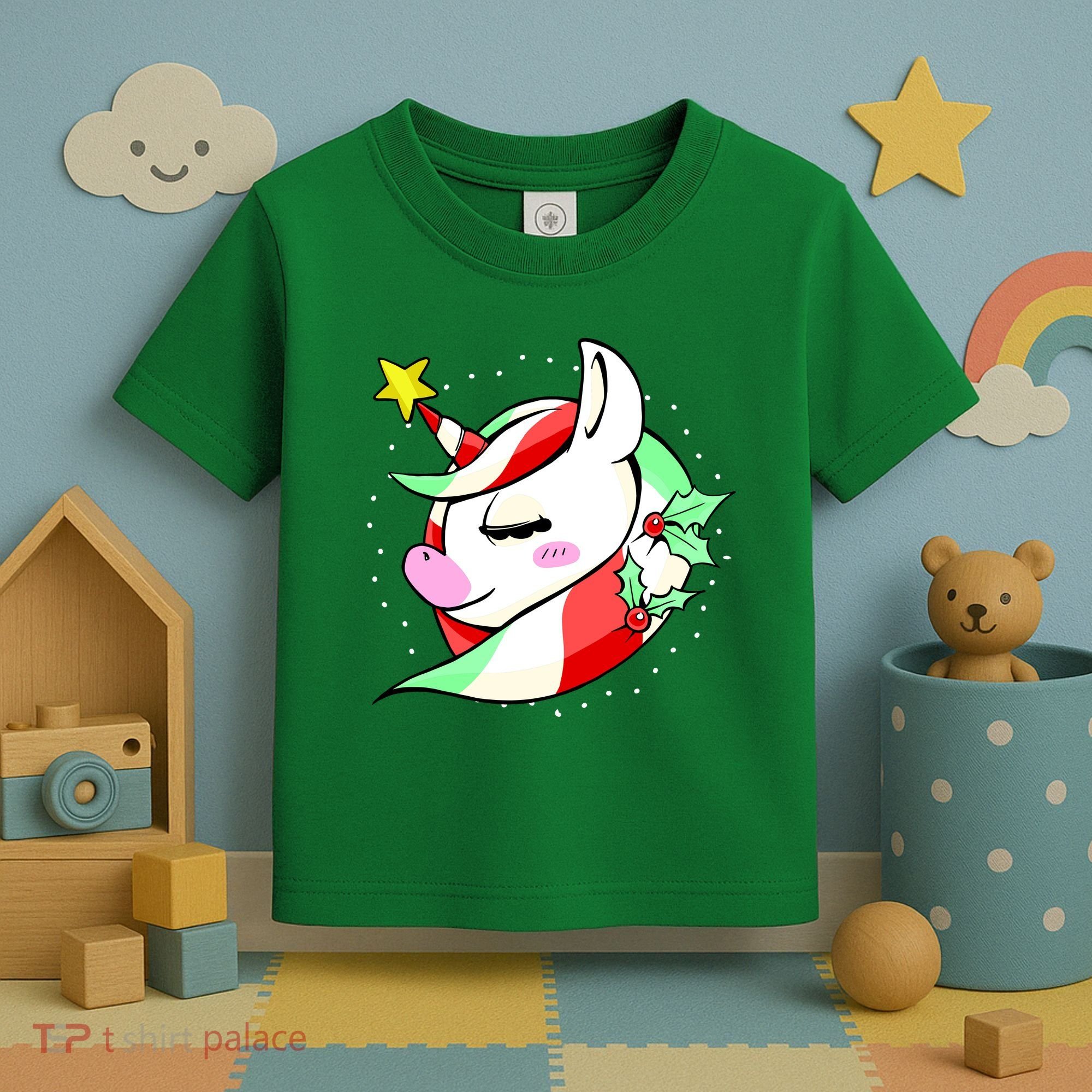 Cute Christmas Unicorn Star Mistletoe Toddler T-Shirt