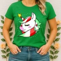 Cute Christmas Unicorn Star Mistletoe Women's T-Shirt thumb 2