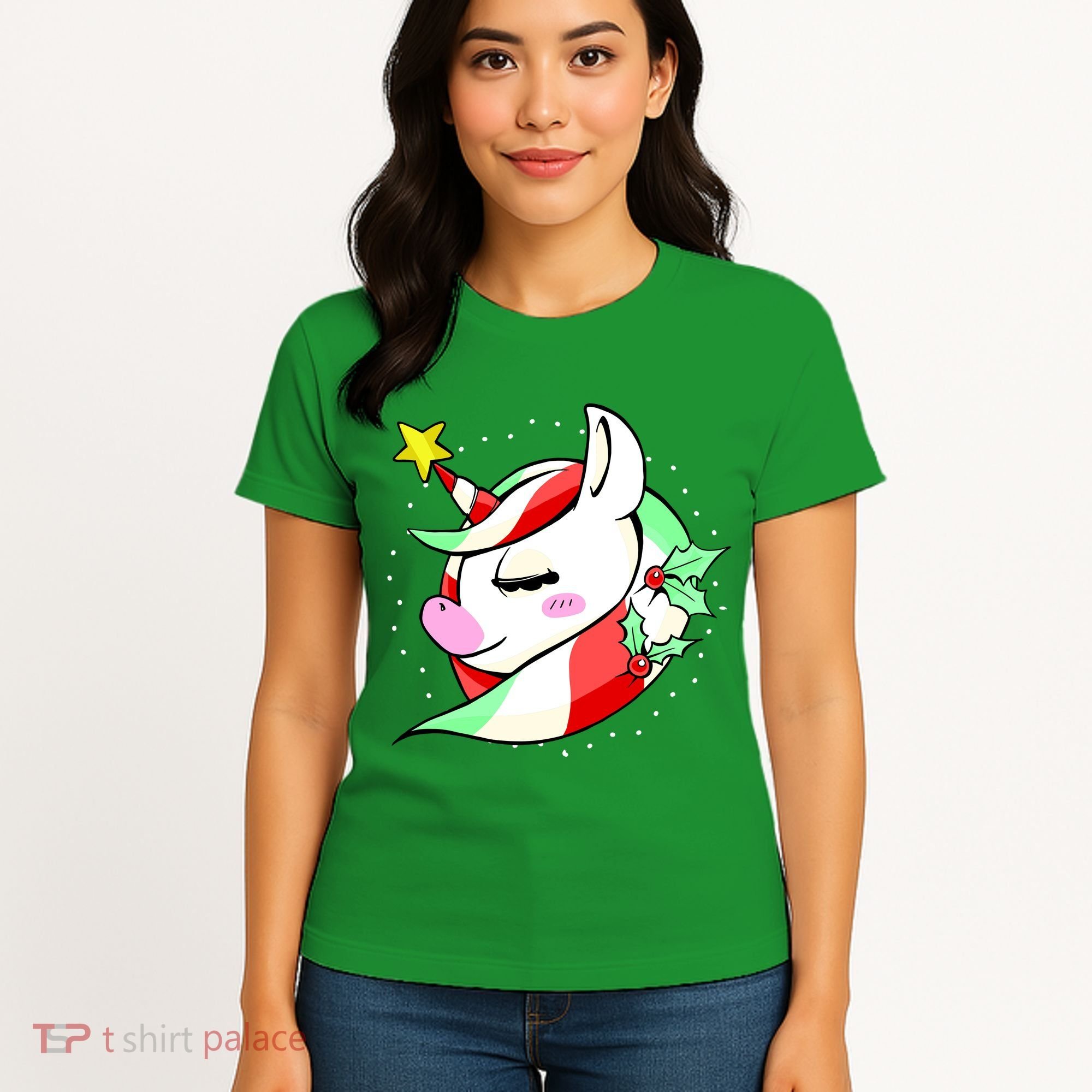 Cute Christmas Unicorn Star Mistletoe Women's T-Shirt