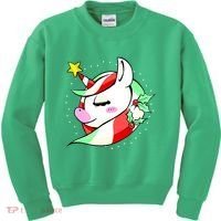 Cute Christmas Unicorn Star Mistletoe Kids Sweatshirt thumb 0