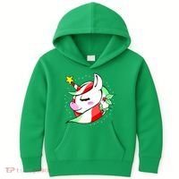 Cute Christmas Unicorn Star Mistletoe Kids Hoodie thumb 0