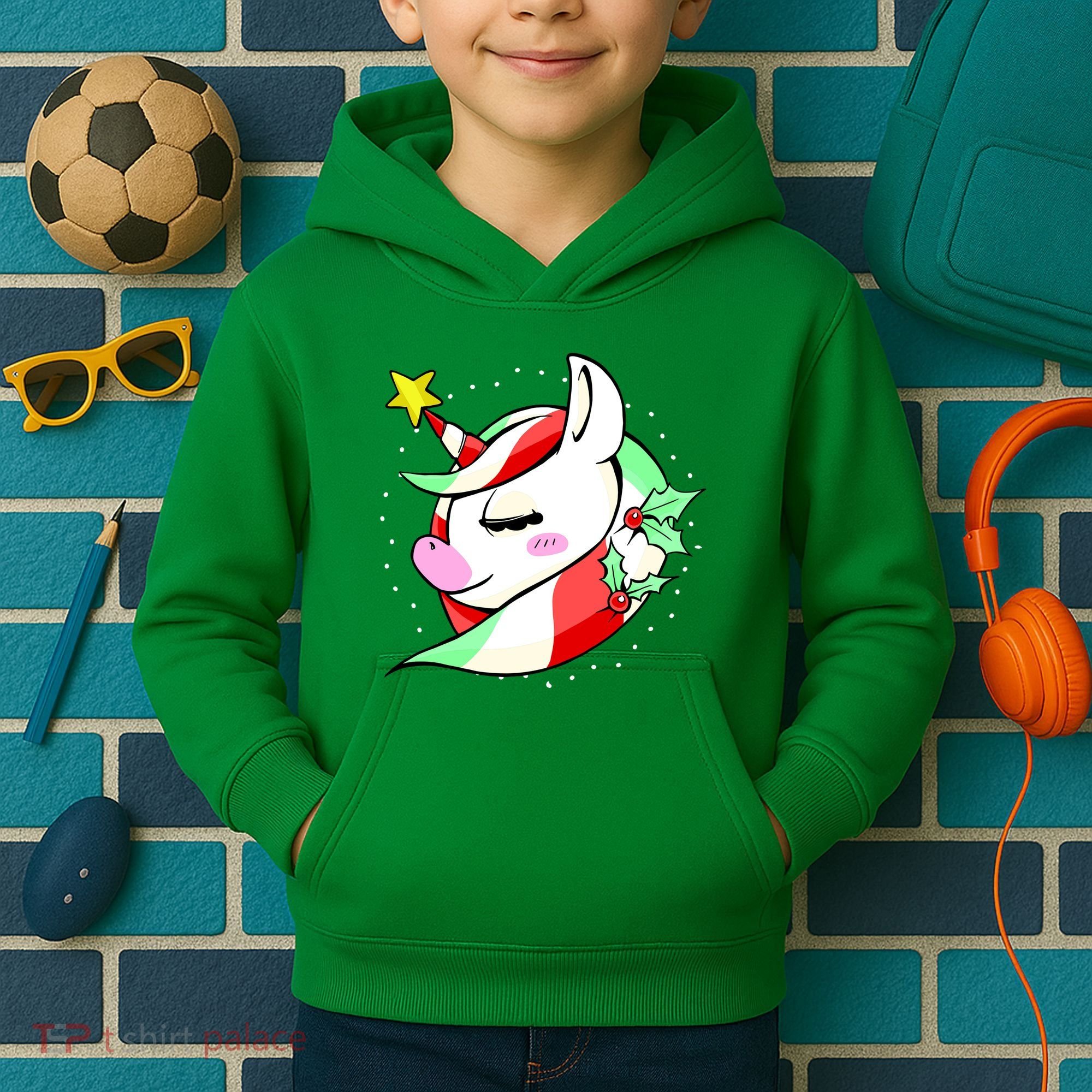 Cute Christmas Unicorn Star Mistletoe Kids Hoodie