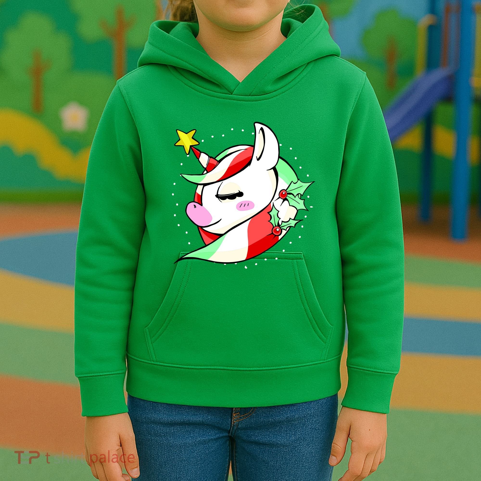 Cute Christmas Unicorn Star Mistletoe Kids Hoodie
