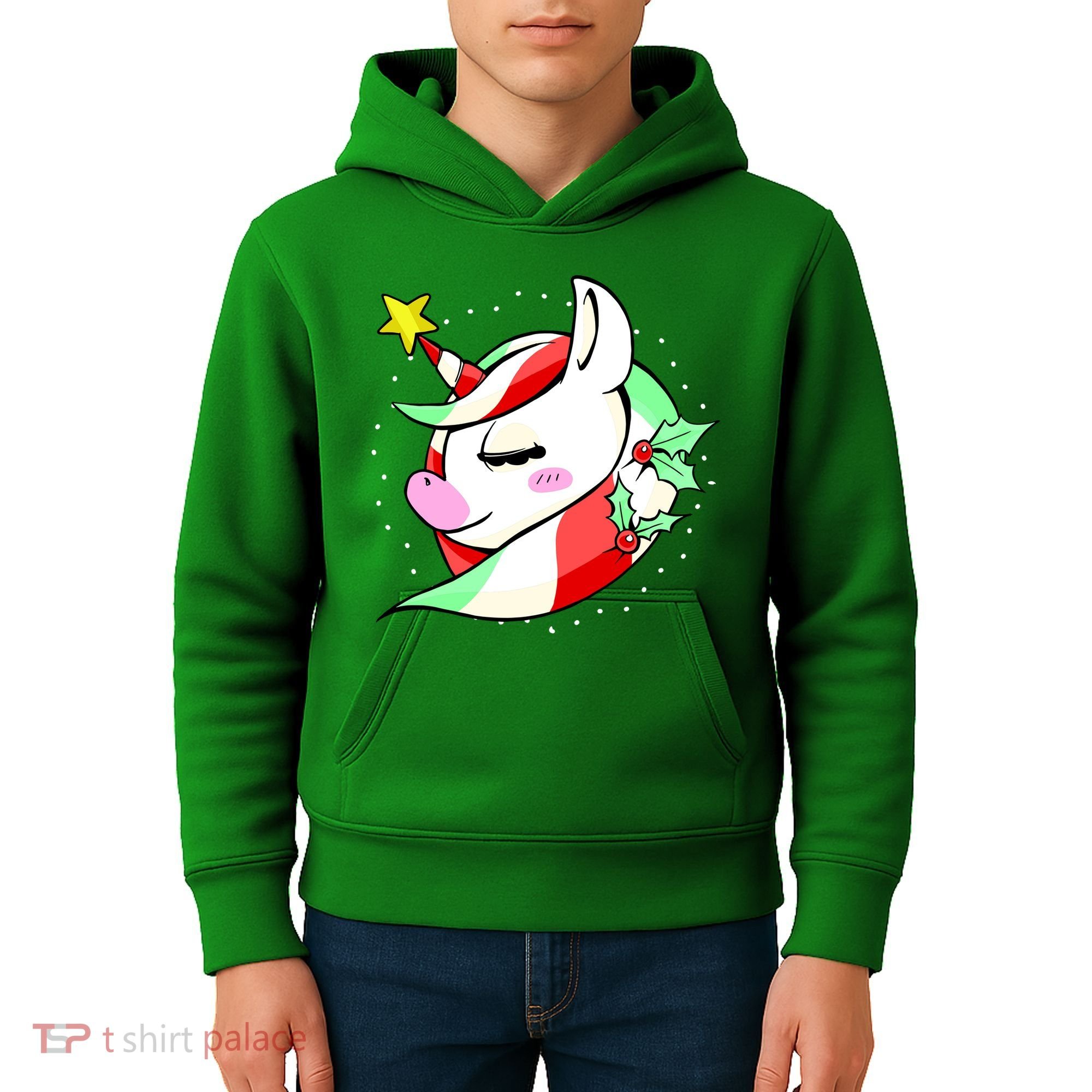 Cute Christmas Unicorn Star Mistletoe Kids Hoodie
