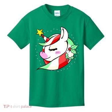 Cute Christmas Unicorn Star Mistletoe Kids T-Shirt