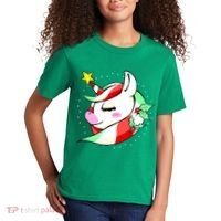 Cute Christmas Unicorn Star Mistletoe Kids T-Shirt thumb 2
