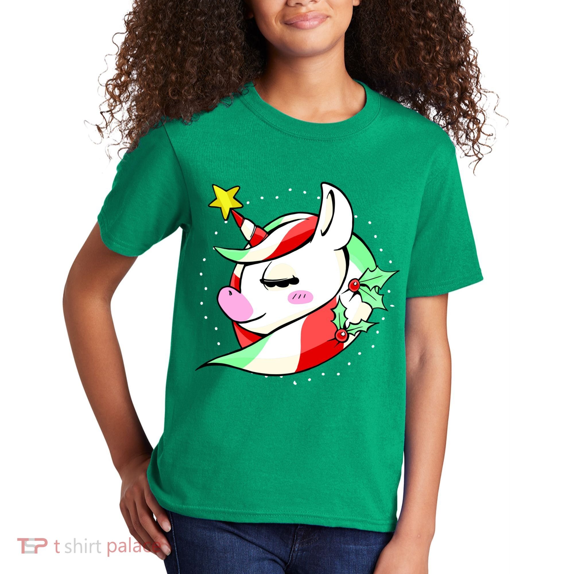 Cute Christmas Unicorn Star Mistletoe Kids T-Shirt