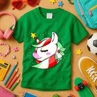 Cute Christmas Unicorn Star Mistletoe Kids T-Shirt thumb 3