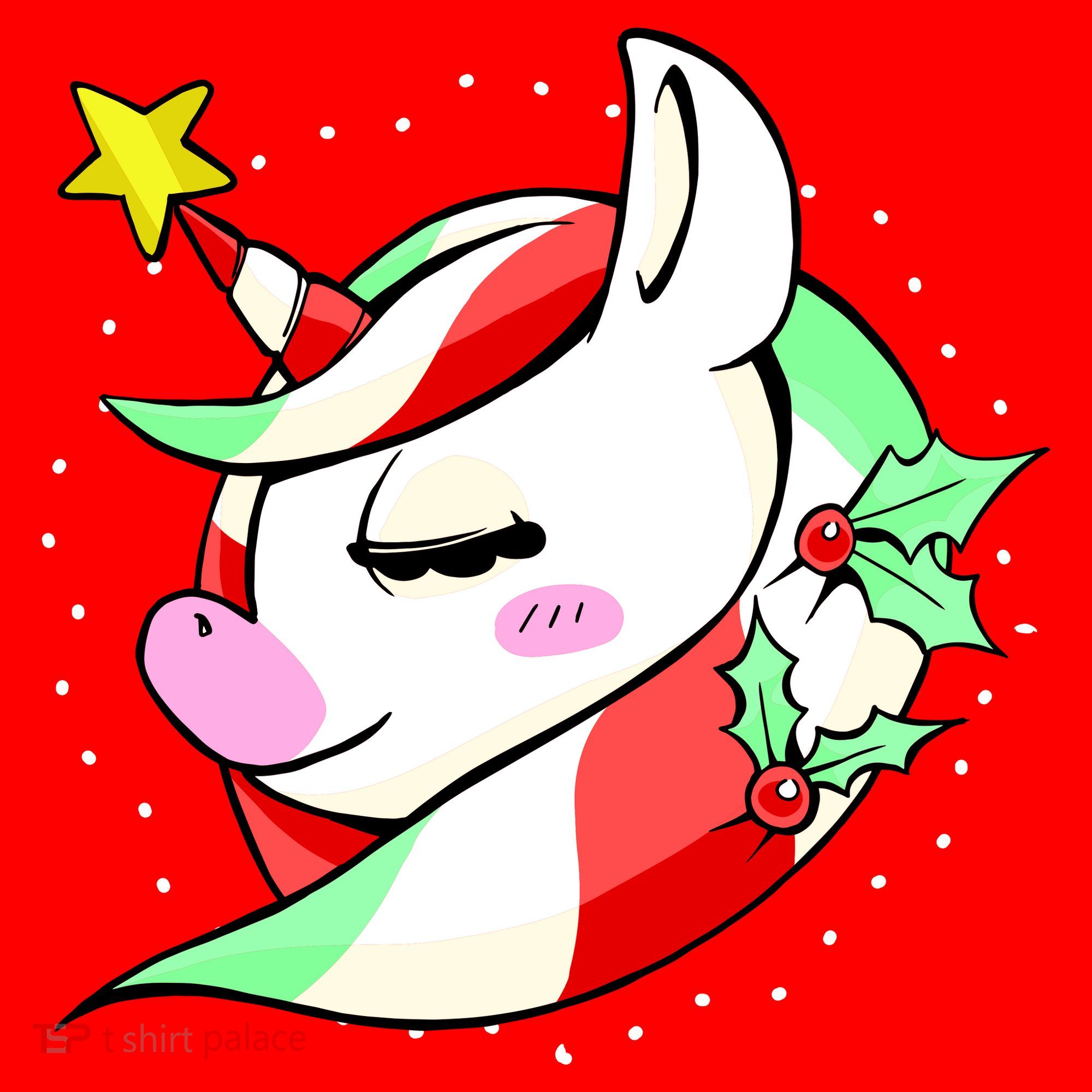 Cute Christmas Unicorn Star Mistletoe Santa Hat
