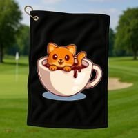 Cute Coffee Kitty Golf Towel thumb 1
