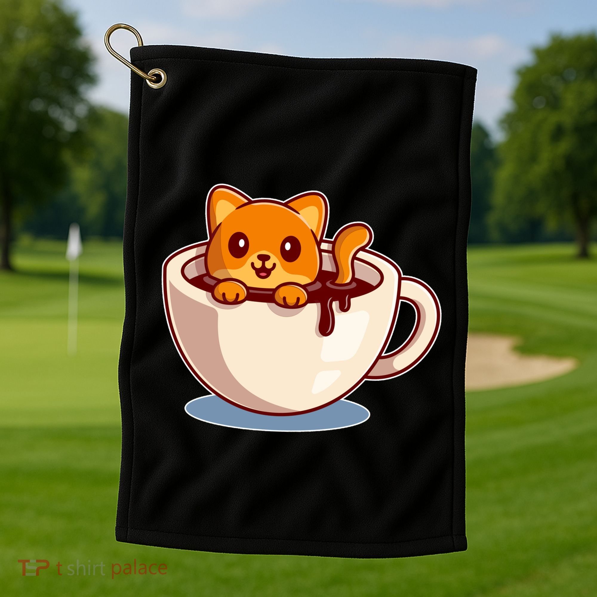 Cute Coffee Kitty Golf Towel