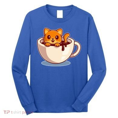 Cute Coffee Kitty Long Sleeve Shirt