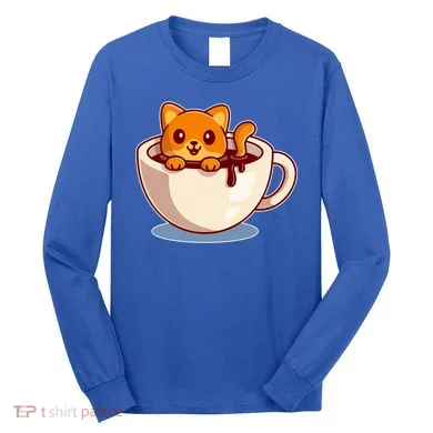 Cute Coffee Kitty Long Sleeve Shirt