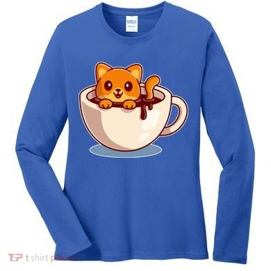 Cute Coffee Kitty Women's Long Sleeve Shirt