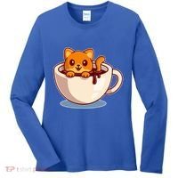 Cute Coffee Kitty Women's Long Sleeve Shirt thumb 0