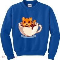 Cute Coffee Kitty Kids Sweatshirt thumb 0