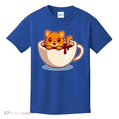Cute Coffee Kitty Kids T-Shirt