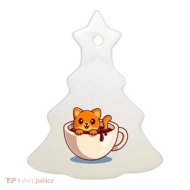 Cute Coffee Kitty Ceramic Ornament