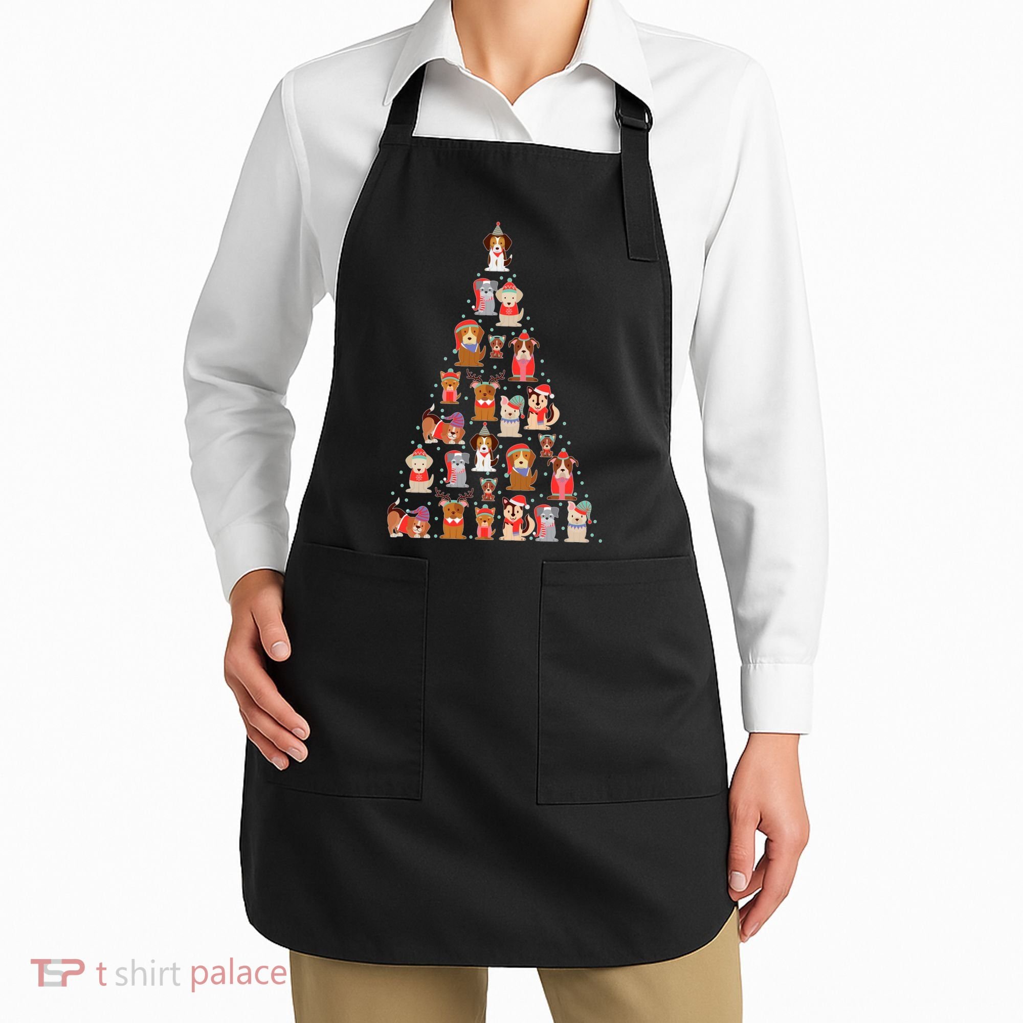 Cute Dogs Puppies Christmas Tree Apron