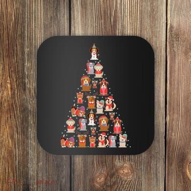 Cute Dogs Puppies Christmas Tree Coaster