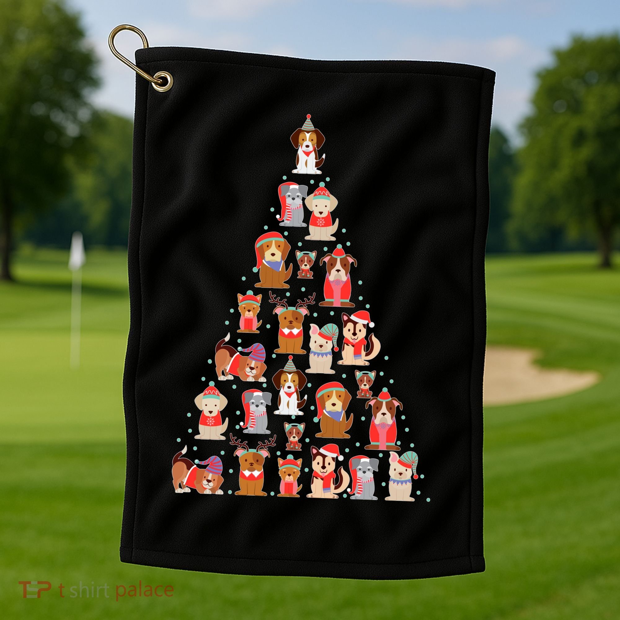 Cute Dogs Puppies Christmas Tree Golf Towel