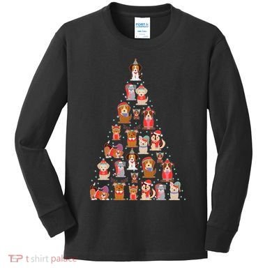 Cute Dogs Puppies Christmas Tree Kids Long Sleeve Shirt