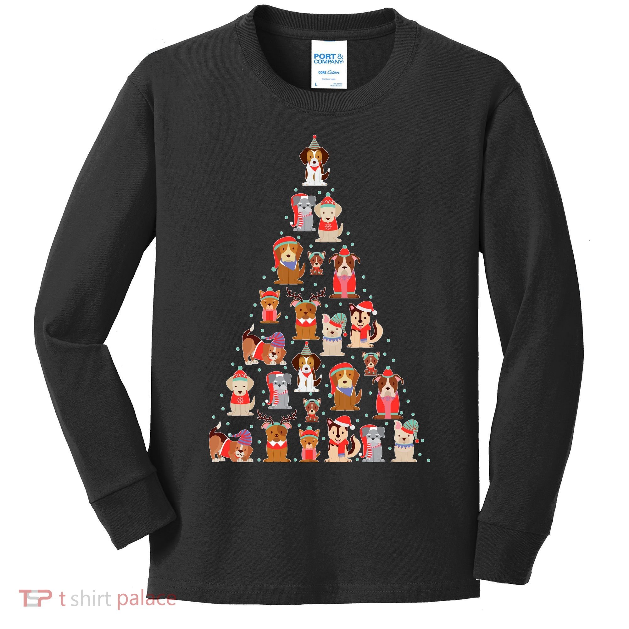 Cute Dogs Puppies Christmas Tree Kids Long Sleeve Shirt