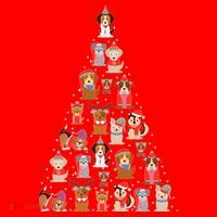 Cute Dogs Puppies Christmas Tree Santa Hat thumb 1