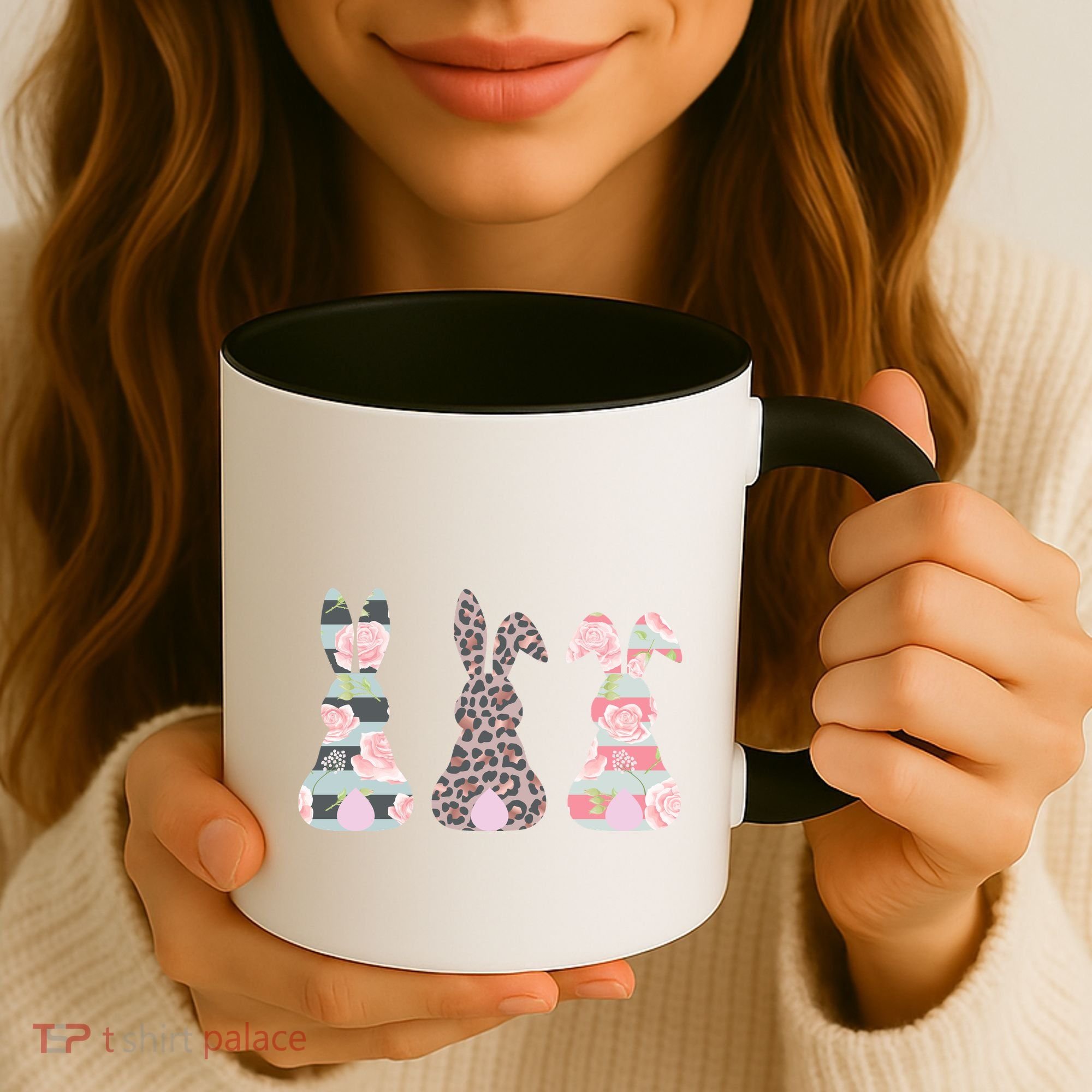 Cute Easter Bunnies Rose Stripe Leopard Patterns Coffee Mug