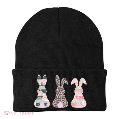 Cute Easter Bunnies Rose Stripe Leopard Patterns Beanie