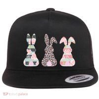 Cute Easter Bunnies Rose Stripe Leopard Patterns Flat Bill Trucker Hat thumb 0