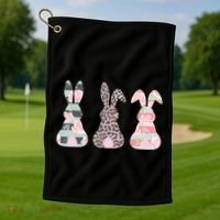 Cute Easter Bunnies Rose Stripe Leopard Patterns Golf Towel thumb 1