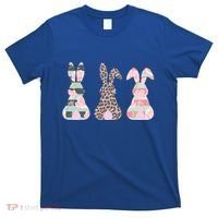 Cute Easter Bunnies Rose Stripe Leopard Patterns T-Shirt thumb 0