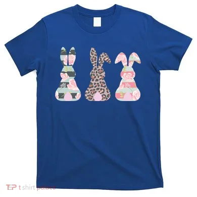 Cute Easter Bunnies Rose Stripe Leopard Patterns T-Shirt