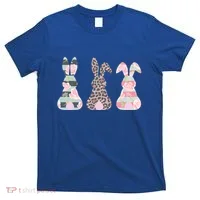 Cute Easter Bunnies Rose Stripe Leopard Patterns T-Shirt thumb 0