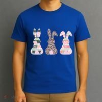 Cute Easter Bunnies Rose Stripe Leopard Patterns T-Shirt thumb 3