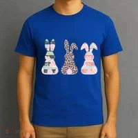 Cute Easter Bunnies Rose Stripe Leopard Patterns T-Shirt thumb 3