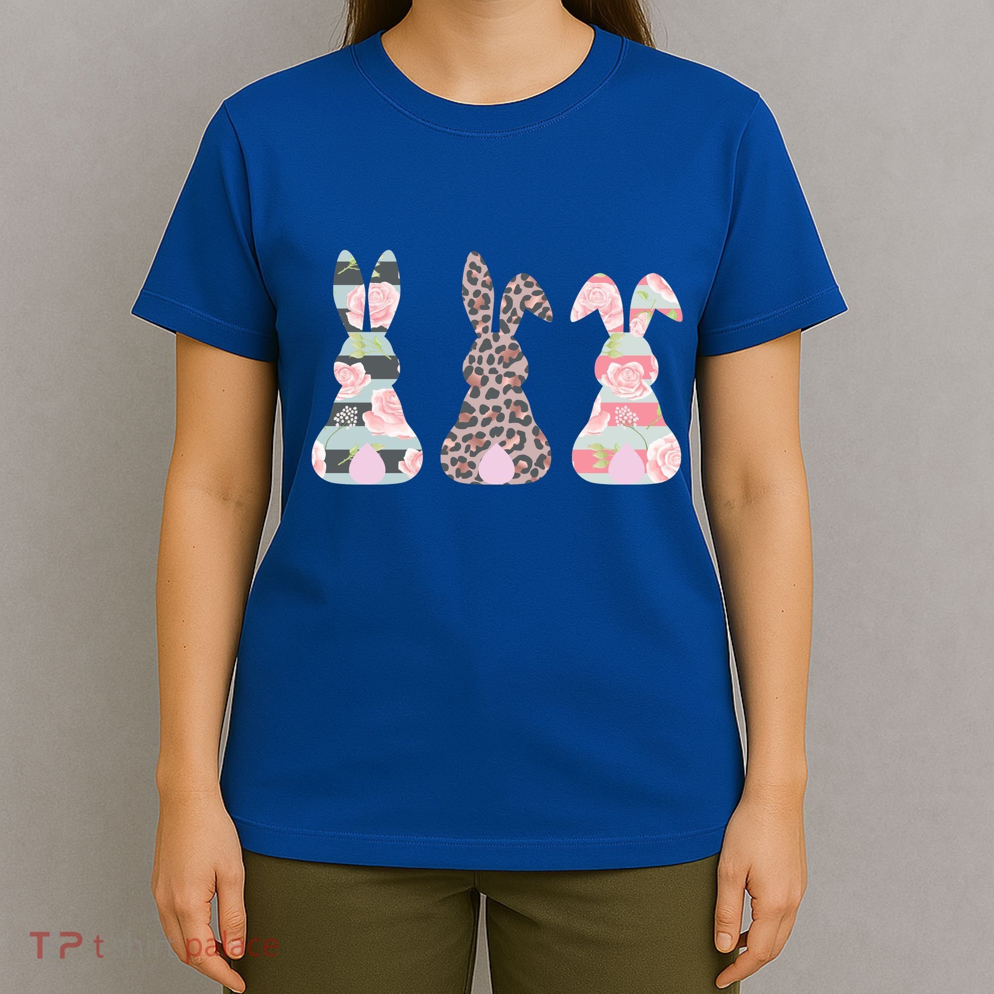 Cute Easter Bunnies Rose Stripe Leopard Patterns T-Shirt