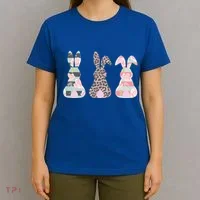 Cute Easter Bunnies Rose Stripe Leopard Patterns T-Shirt thumb 4