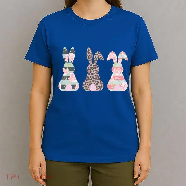 Cute Easter Bunnies Rose Stripe Leopard Patterns T-Shirt