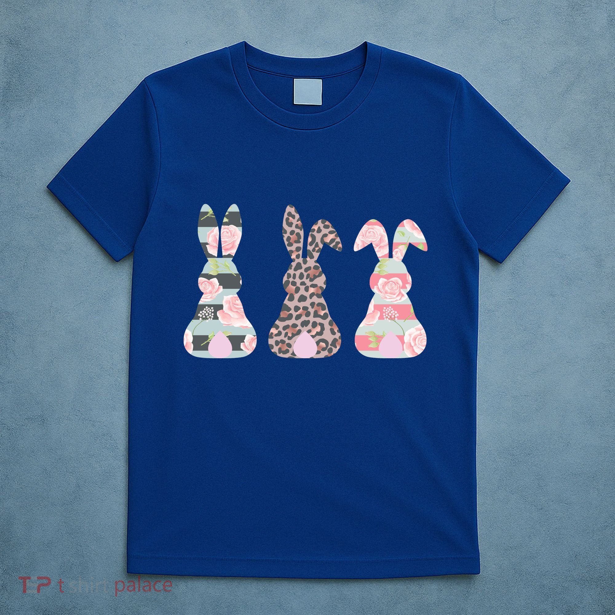 Cute Easter Bunnies Rose Stripe Leopard Patterns T-Shirt