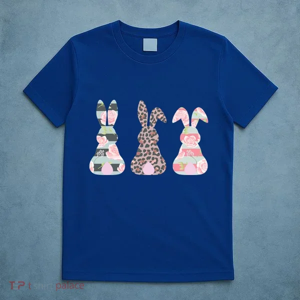 Cute Easter Bunnies Rose Stripe Leopard Patterns T-Shirt