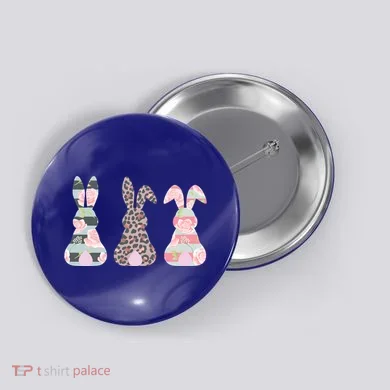 Cute Easter Bunnies Rose Stripe Leopard Patterns Button
