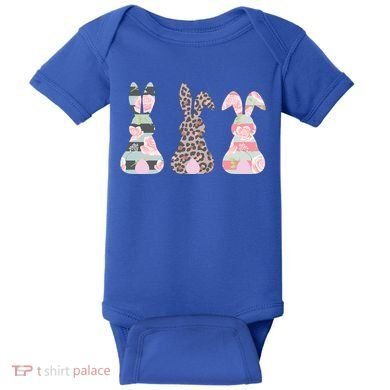 Cute Easter Bunnies Rose Stripe Leopard Patterns Baby Bodysuit