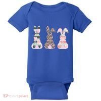 Cute Easter Bunnies Rose Stripe Leopard Patterns Baby Bodysuit thumb 0