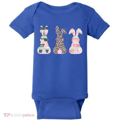Cute Easter Bunnies Rose Stripe Leopard Patterns Baby Bodysuit