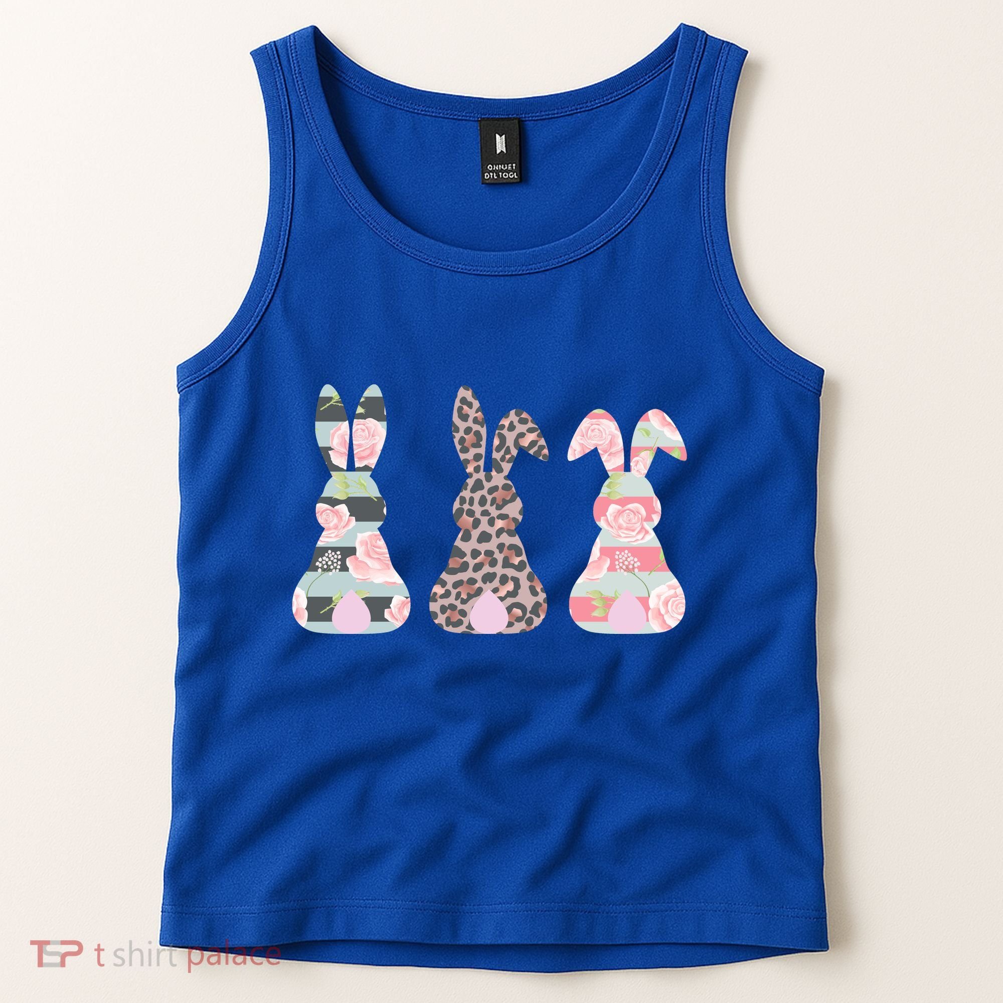 Cute Easter Bunnies Rose Stripe Leopard Patterns Tank Top